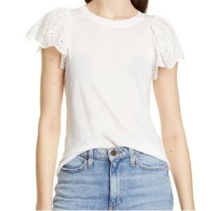 NWT Rebecca Taylor Livy Eyelet‎ Sleeve Short Sleeve Tee in Milk